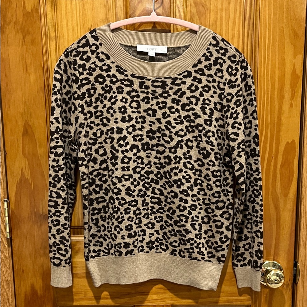 LOFT Black and Tan Leopard Print Sweater